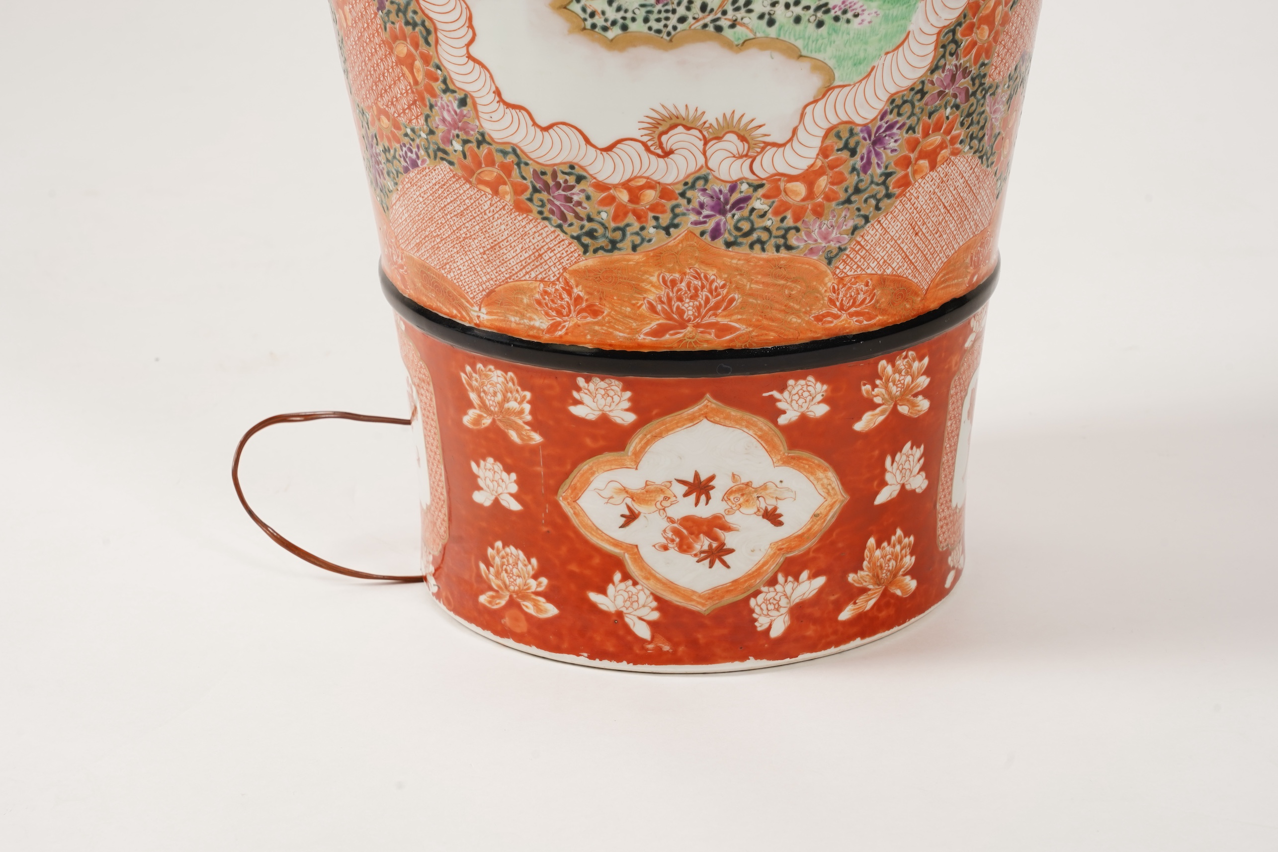 A massive Japanese Kutani vase, late 19th century, mounted as a lamp